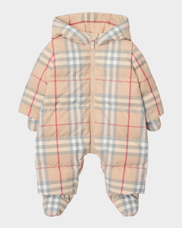 Kid's Robinson Check Hooded Down Puffer Suit, Size Newborn-6